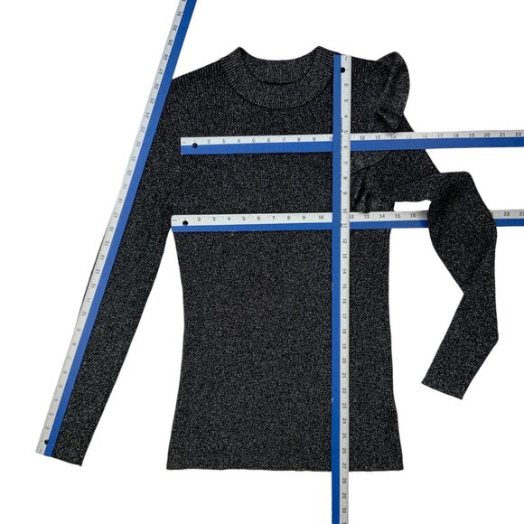 Ted Baker Addale Sweater Ted/4 US/L Silver Metallic Black Ribbed Knit Ruffle - Picture 5 of 12